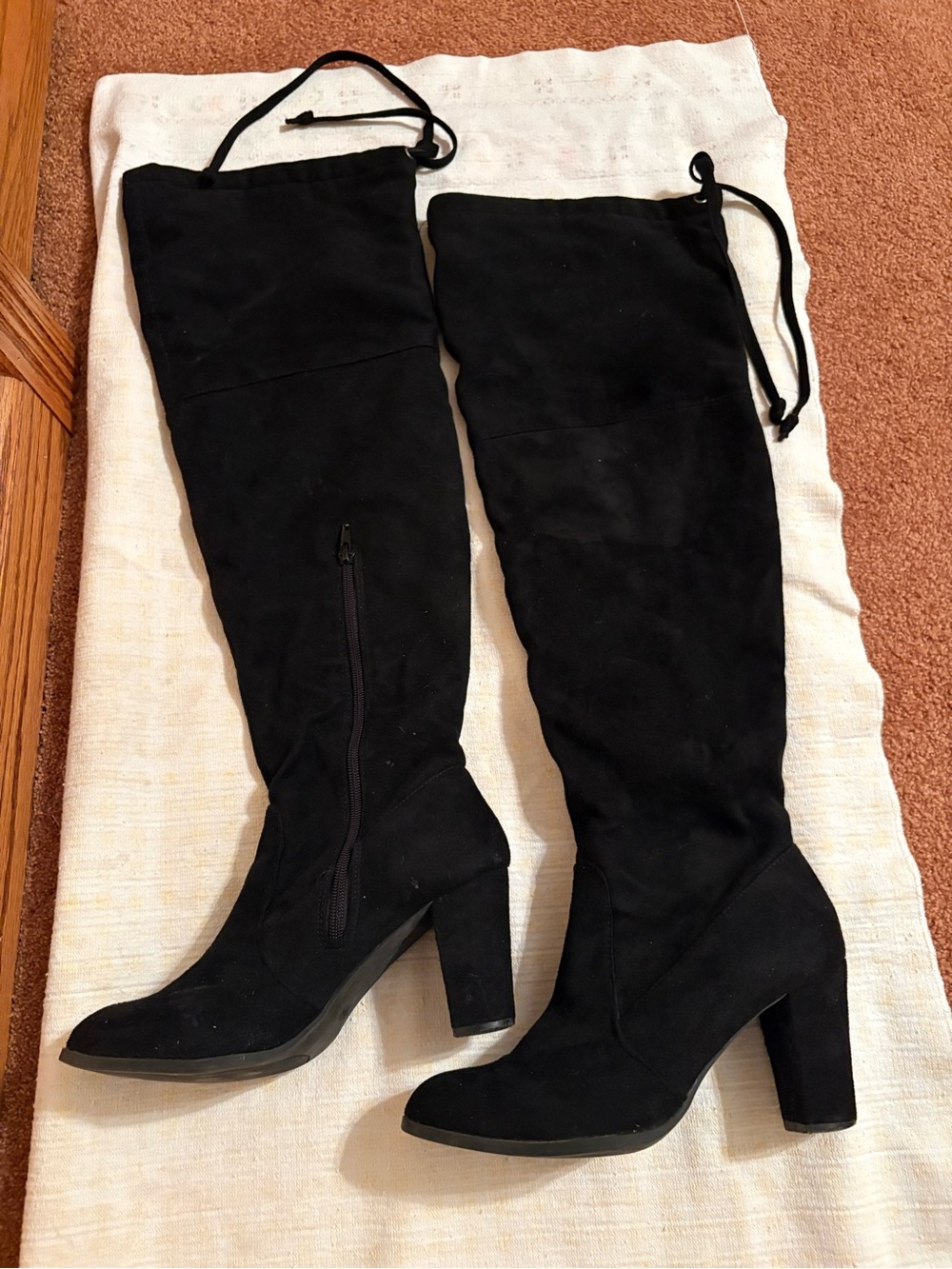 Fergalicious Black Faux Suede Over-the-Knee Block Heel Boots